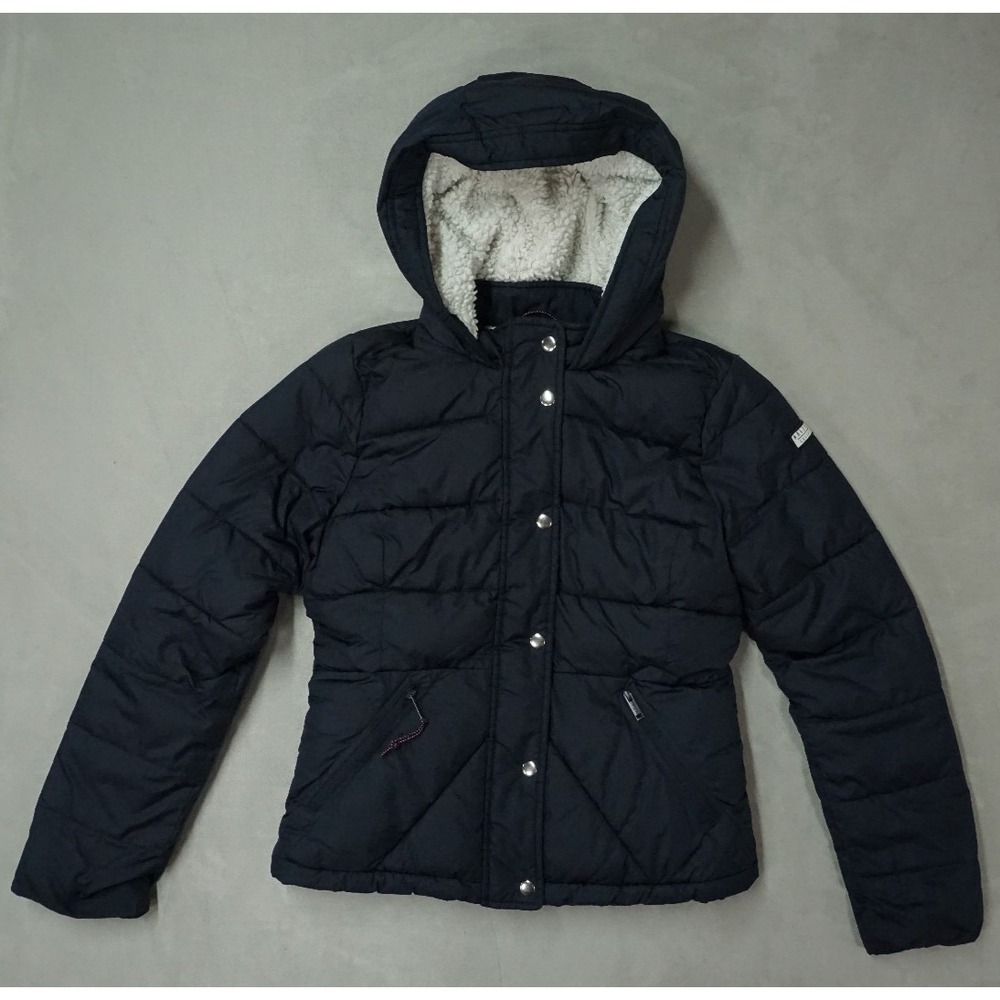 Vintage Y2K Hollister Sherpa‎ Hooded Jacket Womens Medium Blue Lined Snap Puffer